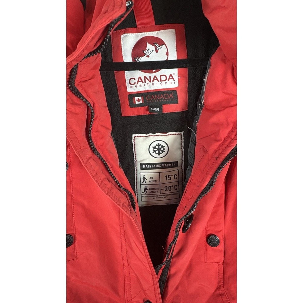 Canada Weathergear Women's Large Red Parka Coat Button Up Hooded Warm Winter - Picture 5 of 10